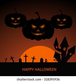 Halloween night background with pumpkin and full moon vector eps 10