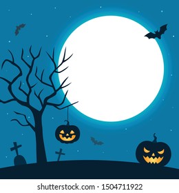 Halloween night background with pumpkin and moon.