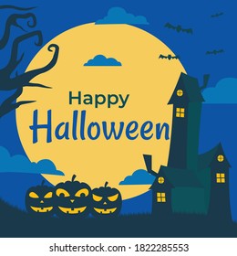 Halloween night background with pumpkin and moon is a solution for making Halloween celebration posters. Halloween backgrounds for discount posters, events, celebrations, and more. Make your Halloween