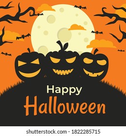 Halloween night background with pumpkin and moon is a solution for making Halloween celebration posters. Halloween backgrounds for discount posters, events, celebrations, and more. Make your Halloween