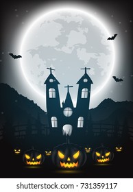 Background Halloween Halloween Pumpkins Under Moonlight Stock Vector Royalty Free