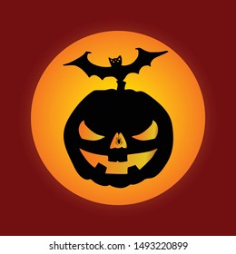 Halloween night background with pumpkin. Halloween party. Vector illustration.