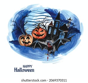 Halloween night background pumpkins and dark castle design