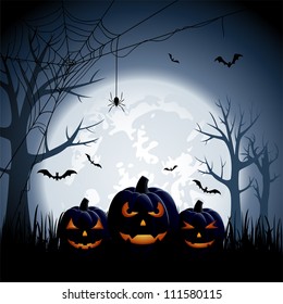 Halloween night background with pumpkins, illustration