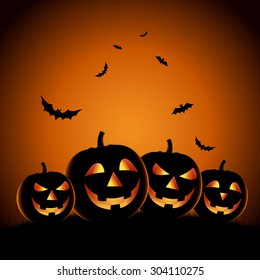 Halloween night background with pumpkins template