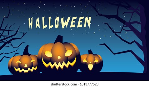 halloween night background with pumpkins vector illustration design