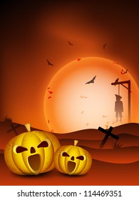 Halloween night background with scary pumpkins. EPS 10.