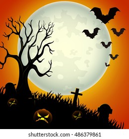 Halloween night background with scary pumpkins .Vector illustration