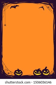 Halloween night background with spiders and web. Vector poster illustration with place for your text.