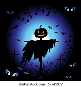 Halloween night background, vector illustration