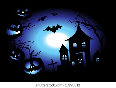 Halloween night background, vector illustration