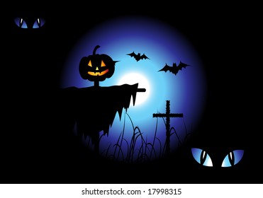 Halloween night background, vector illustration