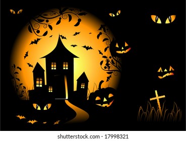 Halloween night background, vector illustration