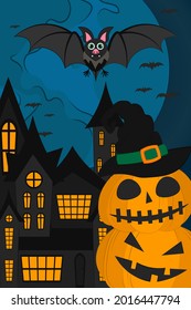 
Halloween night background. Vector illustration for the October holiday, banner. Poster, invitation template for halloween party, web page. 