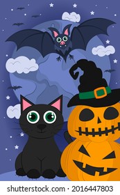 
Halloween night background. Vector illustration for the October holiday, banner. Poster, invitation template for halloween party, web page. 