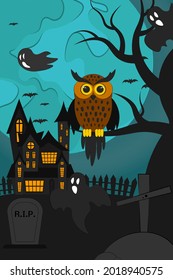 Halloween night background. Vector illustration for the October holiday, banner. Poster, invitation template for halloween party, web page. 