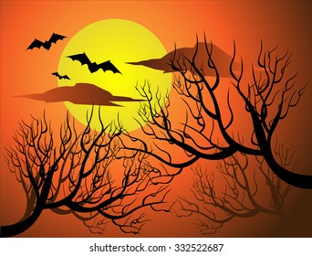 Halloween night background vector illustration.