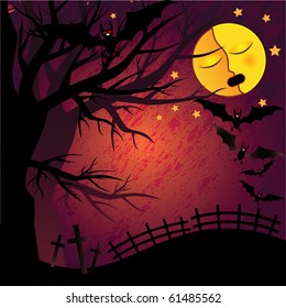 Halloween night background, vector illustration