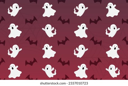 Halloween night background with white ghosts and bats