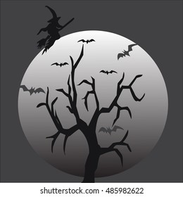halloween night background with witch