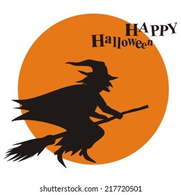 Halloween night background witch and full moon