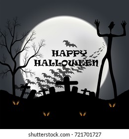 Halloween night background in wood on an old graveyard.