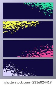 Halloween night banner background with flying bats. Vector poster illustration with place for your text. Halloween traditional design element.