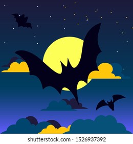 Halloween night with bat and full moon
