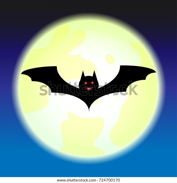Halloween Night Bat Full Moon Background Stock Vektorgrafik Lizenzfrei
