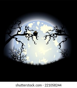Halloween night, black castle on the moon background