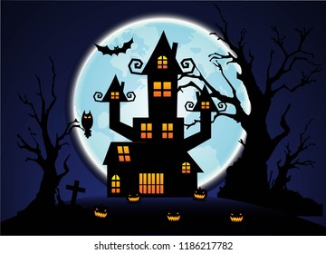 Halloween Night Blue Sky and Full Moon Background