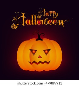 Halloween night blurred background with pumpkin and calligraphy inscription Happy Halloween. Vector illustration.