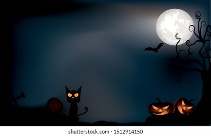halloween night cat tree bat pumpkins cross skull