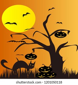 Halloween night and cat vector illustrations