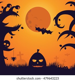 Halloween Night Celebration Scary Moon Silhouette Background