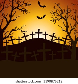 halloween night cemetery scene
