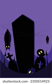Halloween night, in a cemetery with tombstones, bats and skulls in a purple background set the scene. Huge cartoon-style coffin took center stage.
