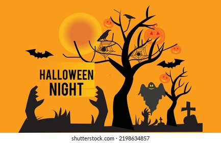 Halloween Night Cemetery Vector illustration scary Night