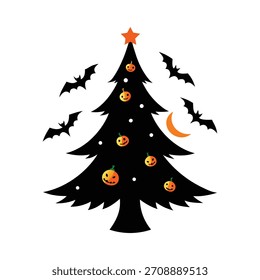 a Halloween night Christmas tree with solid moon.