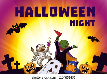 Halloween night concept background. Cartoon illustration of halloween night vector concept background for web design