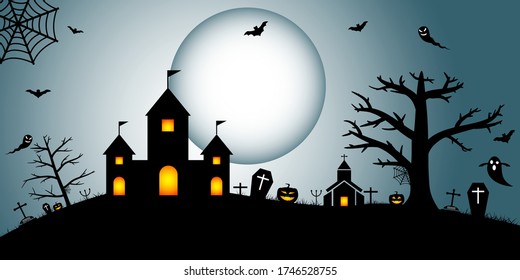 Banner de vectores de concepto nocturno de Halloween