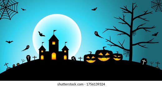 Halloween Night Concept Vector Banner