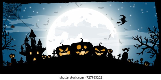 Halloween Night Concept Vector Banner