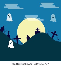 Halloween Night Concept Vector with graves and ghosts.Happy Halloween! Vector illustration eps 10.