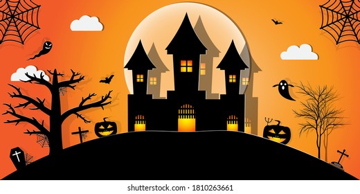 Halloween Night Concept Vector.paper art style.