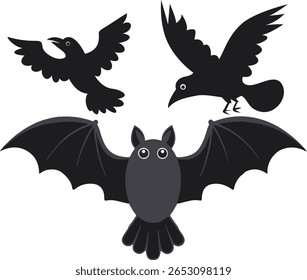 Halloween, Night Creatures Bat, Crows, Flight