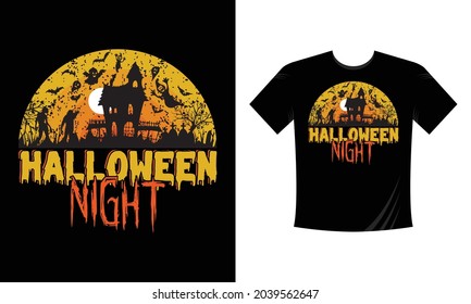 Halloween Night - Cute Scary Halloween T-shirt Design Vector. Good for Clothes, Greeting Card, Poster, and Mug Design, eps vector