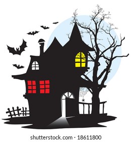 Halloween night, demonic house of vampire, vector illustration.