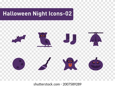 Halloween night element flat icon set isolated on transparency background ep02