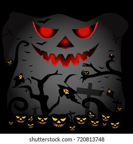 halloween night evil pumkin scary face vector eps10